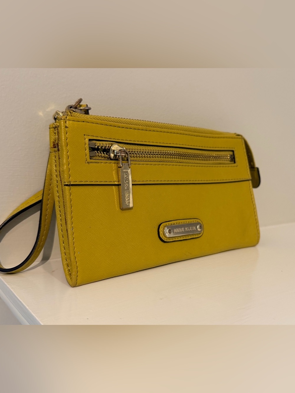 Anne Klein Mustard Yellow Wristlet Clutch with Zip Pocket